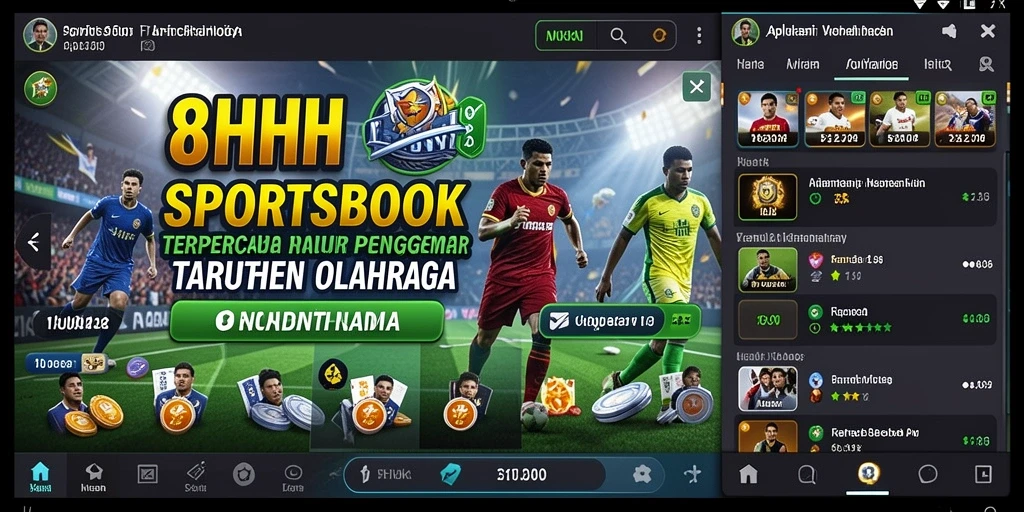 Tampilan utama aplikasi 8HHH dengan fitur sportsbook yang menarik.