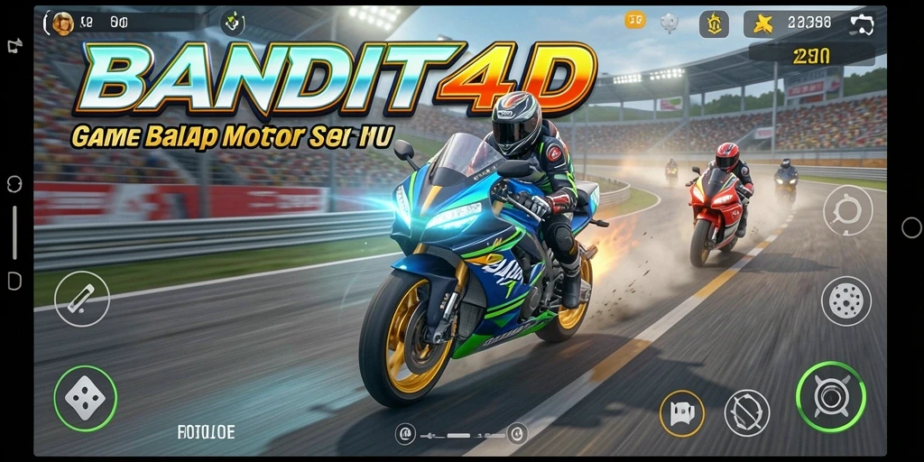 Gameplay BANDIT4D menampilkan aksi balapan motor yang mendebarkan.