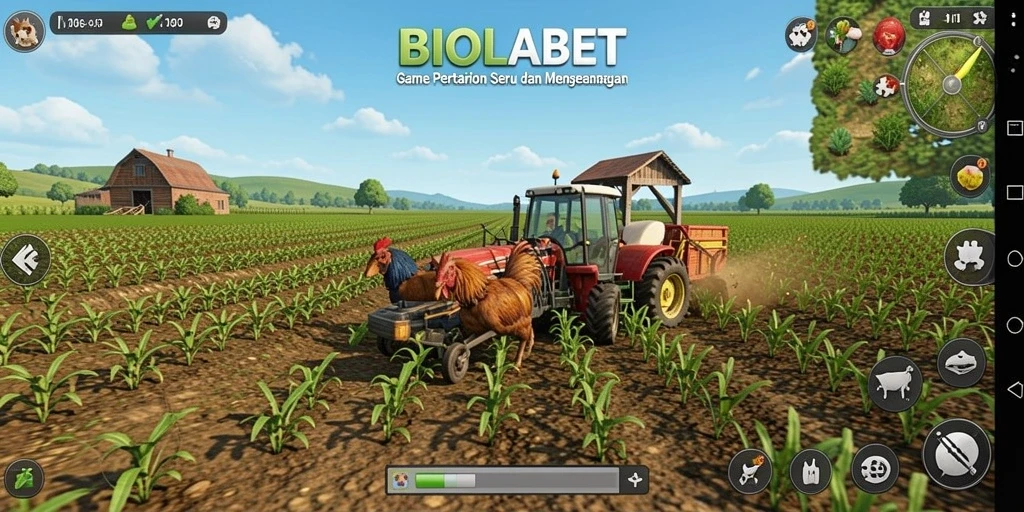Tampilan menarik dari gameplay bertani di BIOLABET.