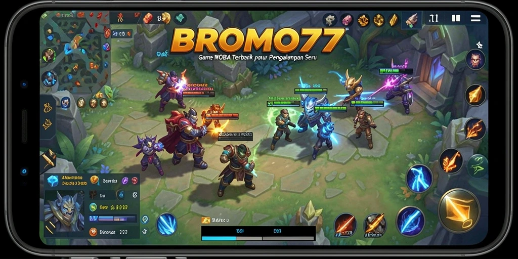 Screenshot BROMO77 menampilkan pertarungan seru di arena MOBA.
