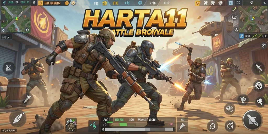 Tampilan seru dari gameplay HARTA11 di arena Battle Royale.