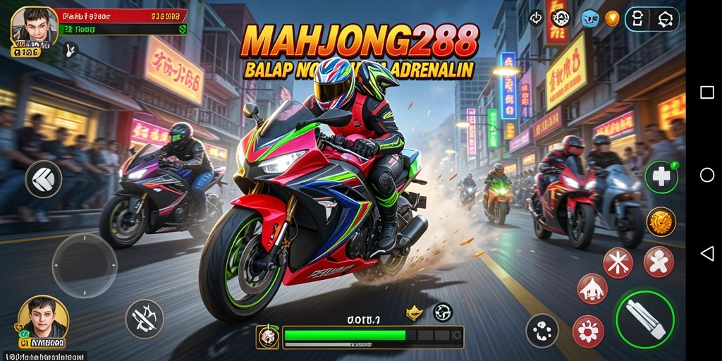 Screenshot gameplay balap motor yang mendebarkan di MAHJONG288.
