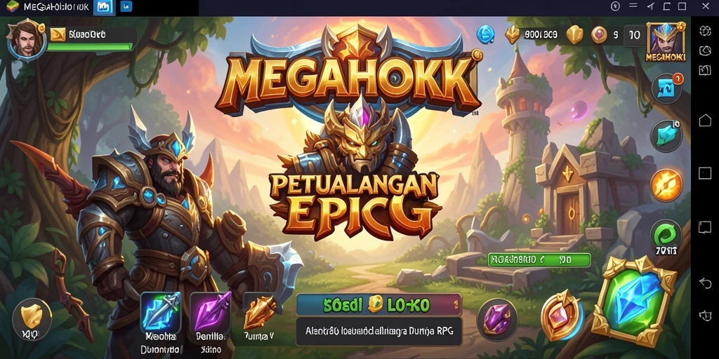 Tampilan gameplay seru dalam MEGAHOKI yang menampilkan pertarungan RPG.