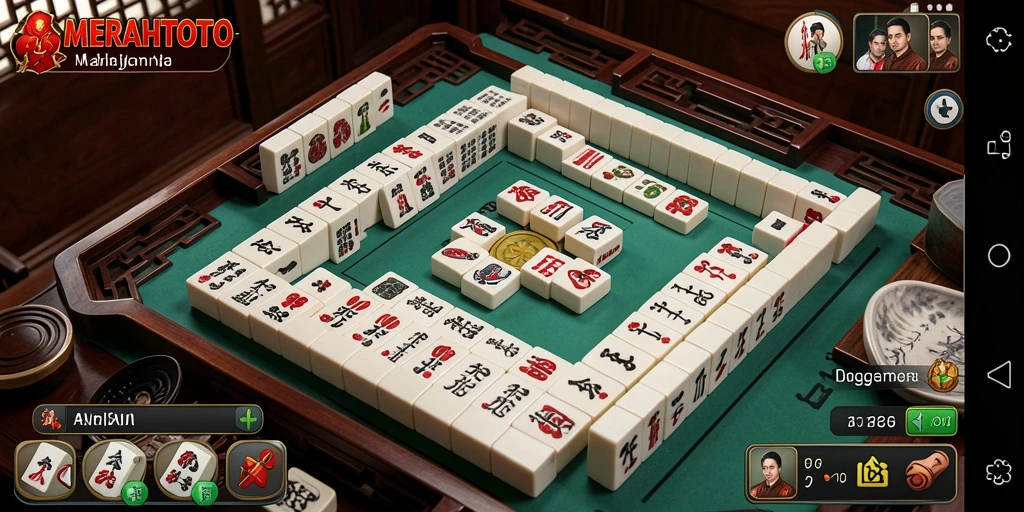 Screenshot gameplay MERAHTOTO dengan tampilan ubin Mahjong yang menarik.