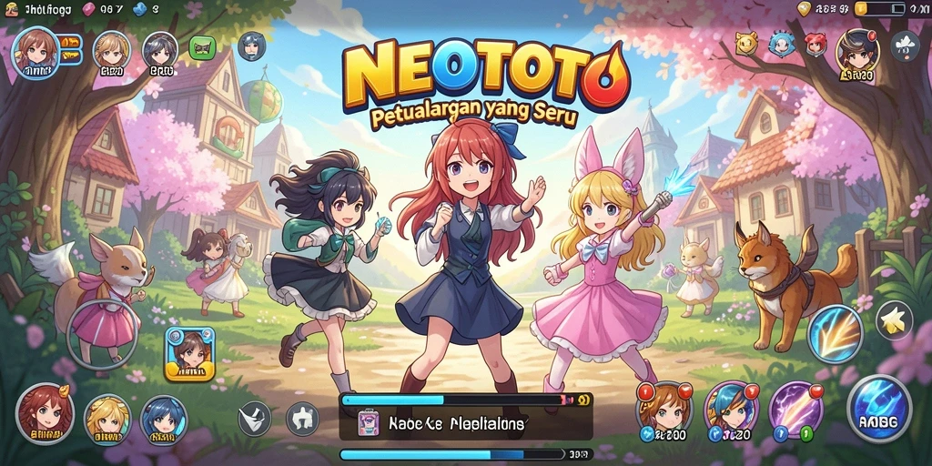 Screenshot gameplay NEOTOTO yang menampilkan petualangan karakter Anime.