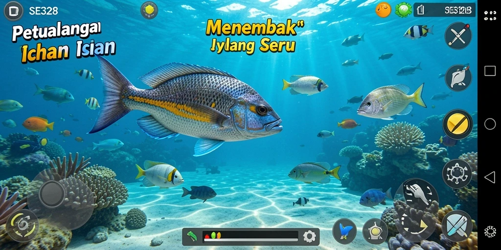 Screenshot gameplay SE328 menampilkan aksi menembak ikan yang seru.