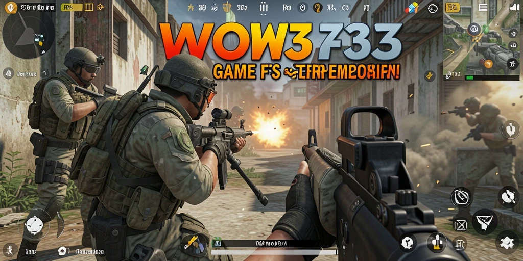 Screenshot utama WOW33 menampilkan aksi intens dalam gameplay FPS.