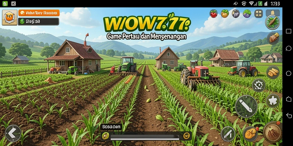 Tampilan gameplay WOW77 dengan kebun yang subur dan berwarna.